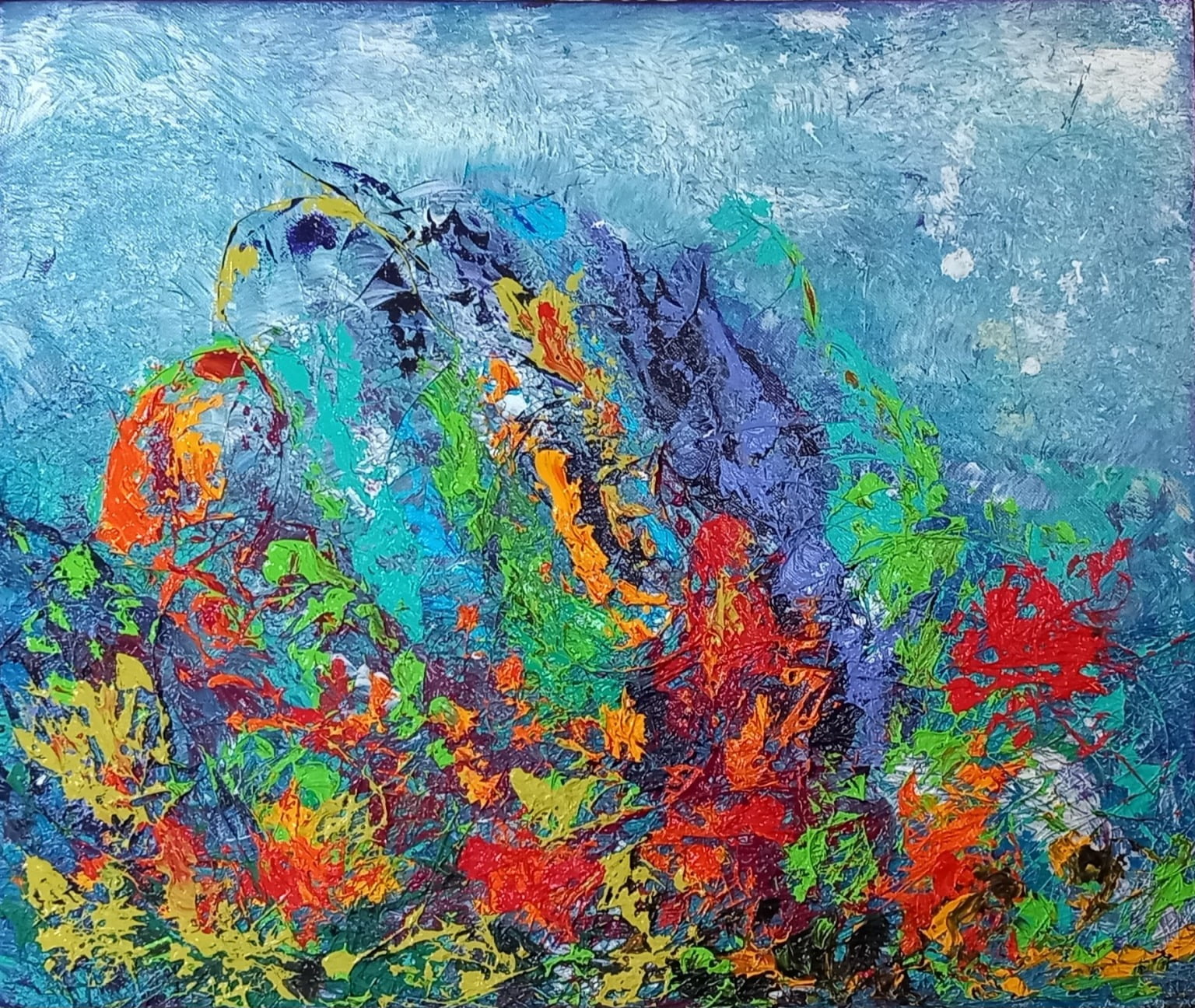 Fibre d' abaca naturel colorée sur châssis toile coton